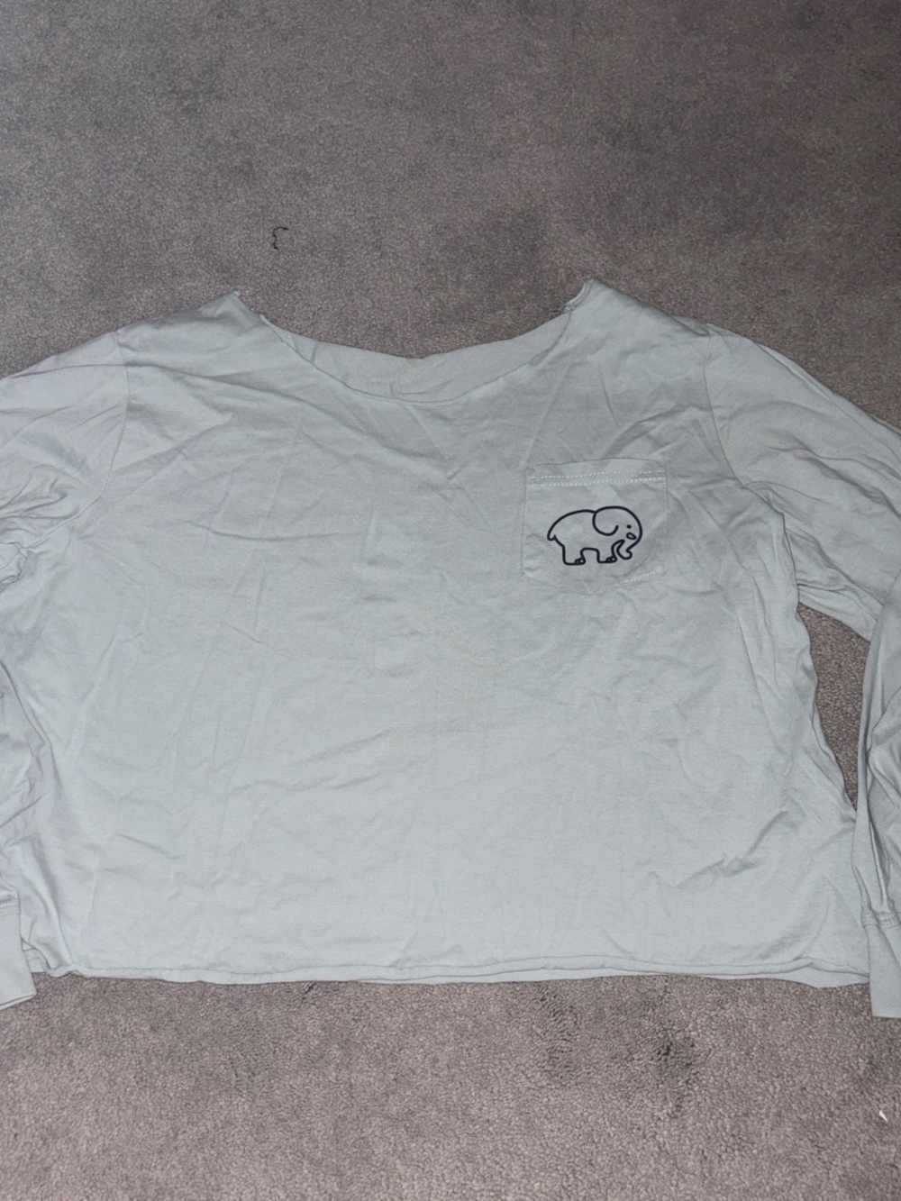 ivory ella mint Long-Sleeve Pocket Crop Top with Elephant
